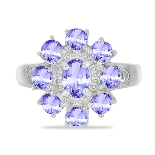 BUY 925 STERLING SILVER NATURAL TANZANITE GEMSTONE CLUSTER RING